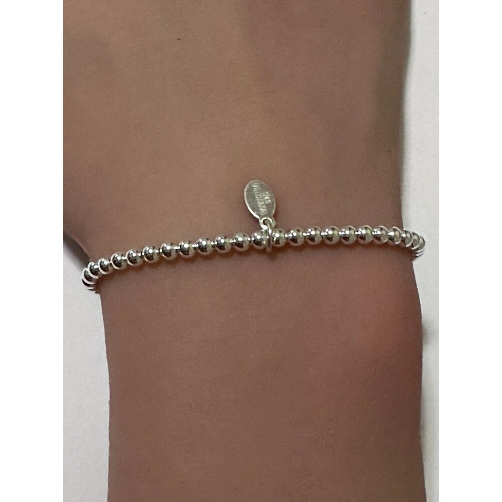 925 Sterling Silver Beaded Stretch Stacking Bracelet Minimalist Corrugated Cente - Picture 4 of 4